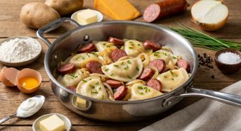 Pierogi with Kielbasa and Onions