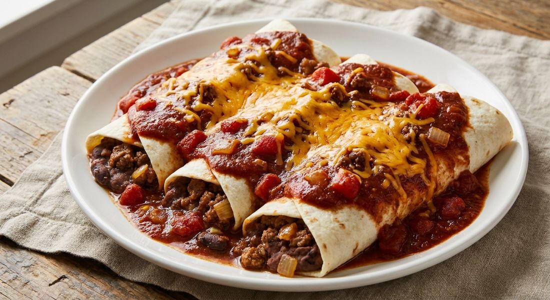 Smothered Beef and Bean Burritos